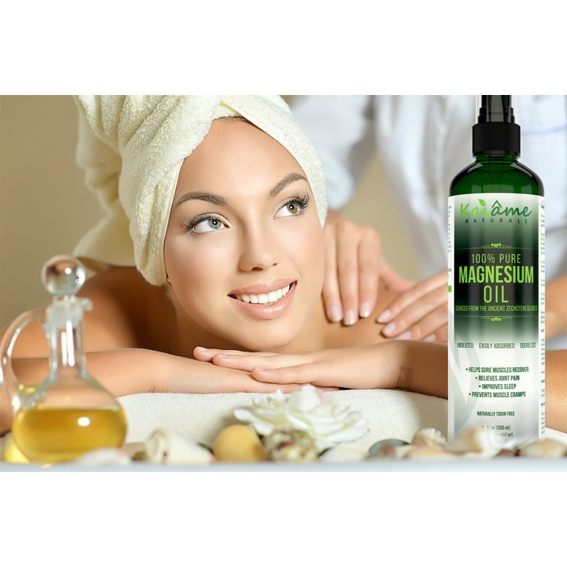 Kaiame Naturals Magnesium Oil Spray, Large 12 oz, Undiluted, Pure