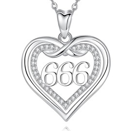 CELESTIA Angel Numbers 666 Heart Necklace for Women 925 Sterling Silver Double Heart Jewelry Valentines Wife Sister Mother Daughter Teens Birthday Gifts for Women