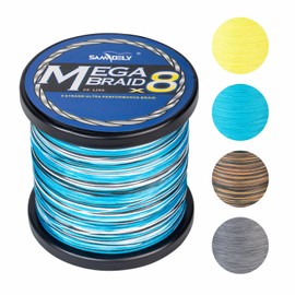 Samdely Braided Fishing Line, 8 Strands, Abrasion Resistant, No Stretch, Colored for Visibility, Saltwater/Freshwater (X8 Blue Camo, 50LB (500 Yards))