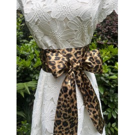 LORDRIE Leopard Print Satin Sash Belt For Dresses (Brown Leopard)