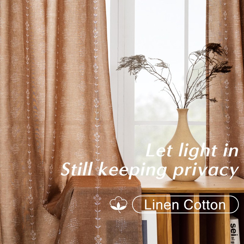 72 Inch Curtains,Sheer Semi Light Filtering Linen Terracotta Rust Boho