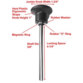 (Pack of 4)SBDs WORLD CLASS MAGNETIC Pin, Tensile – 3” to 3-1/2” Grip Length Universal Weight Stack SELECTOR KEY – (3/8" Dia Chrome Pl Steel Shaft) Deluxe Jumbo 1-3/4" Dia BLACK Round Knob