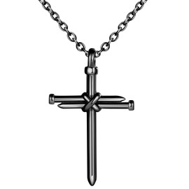 INFINIONLY Cross Men's Necklace Pendant Stainless Steel Fashion Punk Nail Cross Chains Creative Necklaces with 55 cm Chain Hip Hop Jewellery Decoration for Teenagers, Stainless Steel, No Gemstone