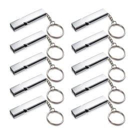 Modixun 10Pcs Emergency Survival Whistles with Keychain, Double Tubes Loud Whistles, High Pitch Safety Whistles, Aluminum Alloy Hiking Whistles for Outdoor Activities, Silver
