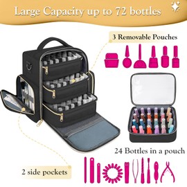 YOREPEK YOREPEK Nail Polish Organizer Holds Up to 72 Bottles (15ml-0.5 fl.oz) Nail Polish Carrying Case with 3 Removable Pouches and 4 Zippered Pockets for Manicure Tools, Supplies, Nail Lamp, Gift for Women