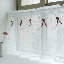 American country style embroidered gauze curtain bistro curtain kitchen curtain.