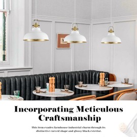 White and Gold Pendant Light, 11.41 Inch Dome Pendant Lights, Industrial Pendant Light Kitchen Island, Farmhouse Pendant Lights 2 Packs, Island Pendant Lights for Kitchen, Dining Room, Living Room