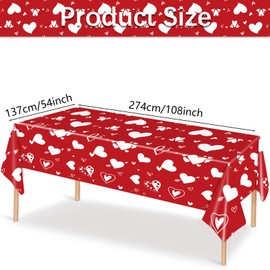 3 Pieces Valentine's Day Red Heart Tablecloth - 54 x 108 Inches Disposable Plastic Table Cover with Hearts and Arrows for Weddings, Bridal Showers, Engagement Party Supplies, and Romantic Decorations