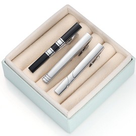 3pcs Set Honey Bear Tie Clips Set For Mens - For Normal Size Stainless Steel with Box for Business Wedding Gift (5.4cm,silver black)