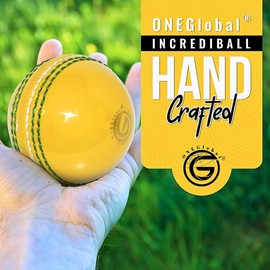 ONEGlobal Incrediball Soft Practice Cricket Ball | Outdoor & Indoor Rubber Cricket Ball With Core & Stitched Seam | For Practice, Honing Skills & Family Fun (1-Yellow+Green Seam)