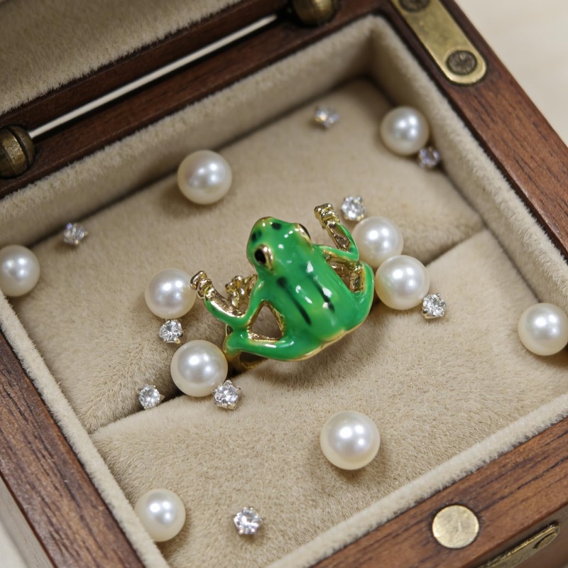 ALoveSoul St. Patrick's Day Frog Open Ring Adjustable Green Enamel