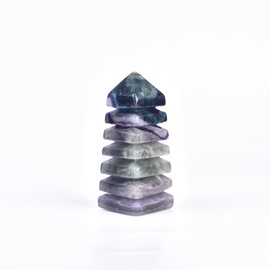 JIC Gem JIC Gem Natural Colorful Fluorite Crystal Carved Tower Multi-Storey Healing Crystal Wenchang Tower Statue Decoration Feng Shui Crystal Tower Collection Meditation Grid(0.8-1.3 lbs)