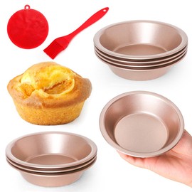 Quyimy - Juego de 8 moldes de 5 pulgadas, juego de latas redondas reutilizables, de acero al carbono, antiadherente, para hornear, postres, pasteles de frutas, pasteles de carne, con aceite y cepillos