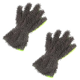 UHANBUT 2PCS Car Wash Mitts, Double Sided Chenille Microfiber Dusting Gloves with 5-Finger Design, Anti-Scratch Auto Interior Exterior Detailing Mitt for Cleaning Wheel Tight Spot (Grey)