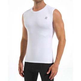 Runhit 2 Pack Compression Shirt Men Sleeveless Workout Tank Top Sports Quick Dry Base Layer Undershirt Basketball White 3XL