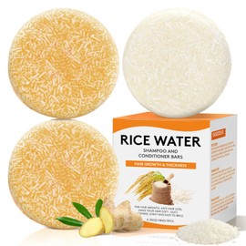 Pubpok Rice Water Shampoo Bars and Conditioner Set for Hair Growth, Organic Ginger Shampoo Bar for Anti-Hair Loss, Strengthening & Nourishing Soap, PH Balanced, Paraben Free & Silicone Free