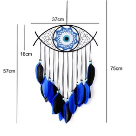 JZK Evil Eye black dream catcher, blue feather dream catcher with beads for bedroom decoration, wall hanging ornament, Gothic gift, devil eye macrame dreamcatcher