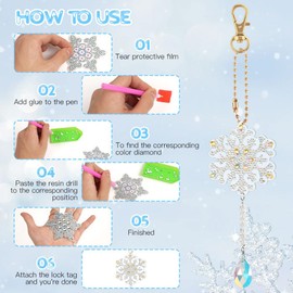 AUAUY 5D Diamond Painting Sun Catchers/Wind Chimes, Pack of 8, Christmas Snowflake Pendants, DIY, Double-Sided, Key Ring, Crystal Hanging Ornament for Children, Toy, Gifts