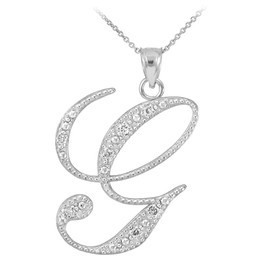 .925 Sterling Silver Cubic Zirconia Dangling Cursive Initial G Charm 4/5" Pendant Necklace 20"