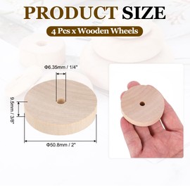 sourcing map Wooden Toy Vehicle Car Train Truck Wheels 2" Dia Pack of 4