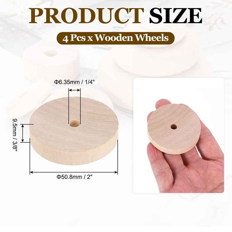 sourcing map Wooden Toy Vehicle Car Train Truck Wheels 2"