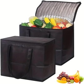 Bolsa Térmica 2 PCS - Aislante Reutilizable, Plegable para Comida a Domicilio, Supermercado, Picnic y Camping, Capacidad Grande, Cierre Hermético Doble Cremallera, Resistente y Lavable, Negro