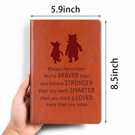 JOHSBYD Pooh Bear Leather Notebook Always Remember You’re Braver Than You Believe Leather Notebook Friendship Gift for Women Men Birthday Gifts for Son Daughter (brown)