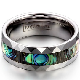JewelryWe 8mm Abalone Shell Inlay Mens Multi-faceted Tungsten Carbide Wedding Engagement Band Ring- Comes In Gift Bag - (Available In Most Sizes): UK Size - T