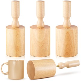 Juexica 3 Pcs Pottery Clay Molds 3 Size 3.1'', 3.4'', 3.7'' Plaster Mug Vase Tools with Removable Handle, Pottery Cup Shaping Tool Wood Slump Press Mold for DIY Ceramic Cup Mug Vase Making