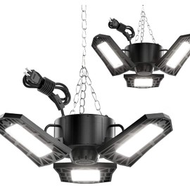 ANYPOWK Plug in Linkable LED Garage Light with ON/Off Switch - 6000 Lumen 6500K Daylight 60W, Three Leaf Led Garage Ceiling Lights, Pack of 2