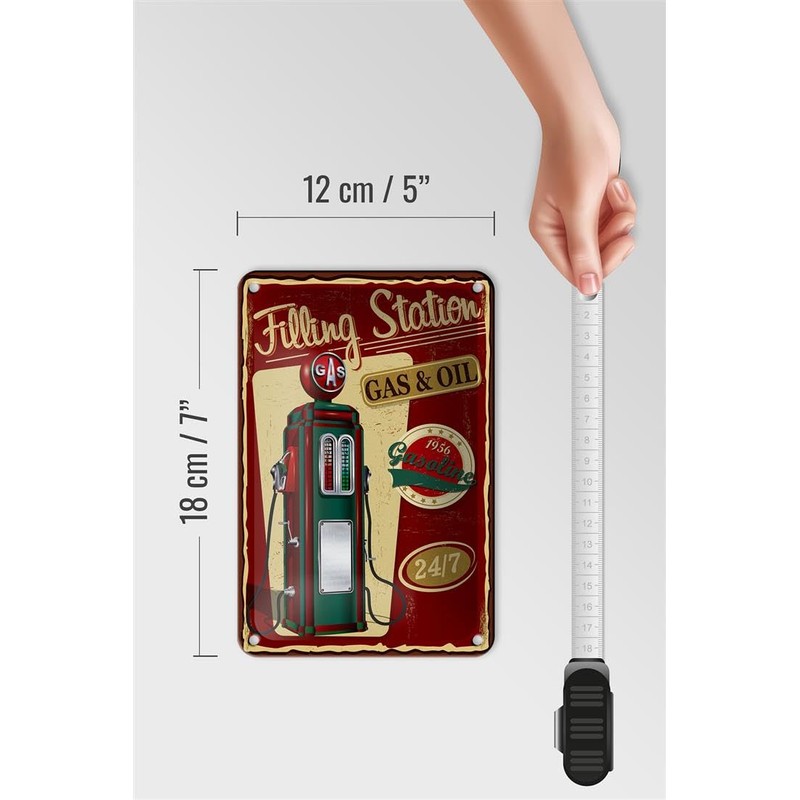 Femer Tin Sign with Retro Gasoline Filling Station Gas 24/7