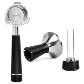 Coffee Tamper Set 2 in 1 53mm Coffee Tamper with Stirrer Stainless Steel Curved Base Magnetic Coffee Distributor Tamper Portafilter with Filter Basket Compatible with 54mm