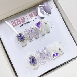 Purple ice mother-of-pearl handmade nail tips - Square / 보랏빛 얼음자개 수제네일팁 - 스퀘어