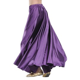 Aivtalk Belly Dance Long Satin Full Circular Swing Dance Skirt Purple