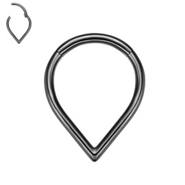 VOJO G23 Titanium Teardrop Septum Ring Daith Piercing Earrings Jewelry Tragus Helix Nose Rings for Women (10mm，Black)
