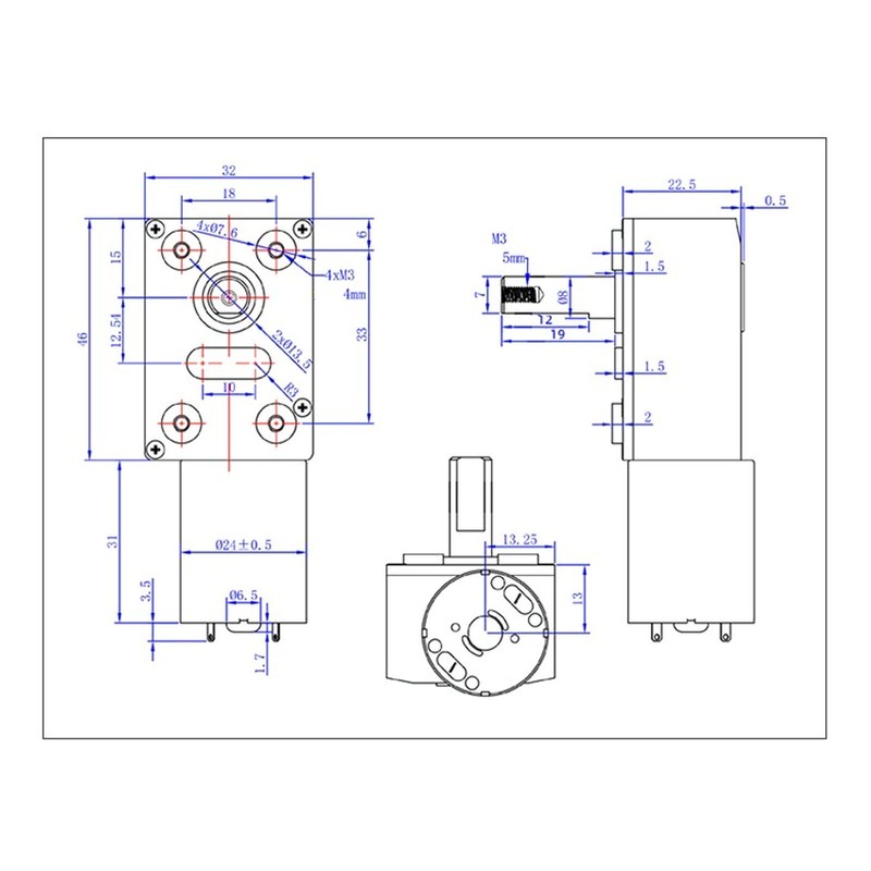DC Motor 25kg.cm 12mm Double Shafts Self Locking Reversible Worm