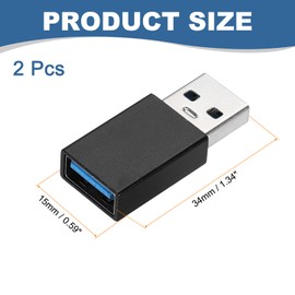 MECCANIXITY 2 Pcs USB Male to Female Adapter, USB 3.0 Coupler Male to Female Connector Converter for Phone Laptop Car Black
