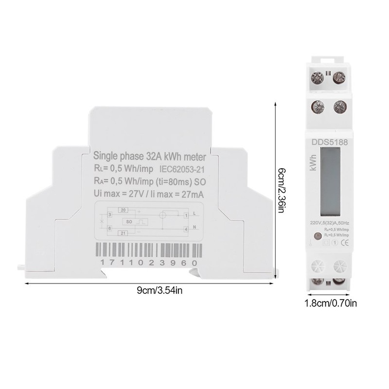 Digital Electricity Meter, 220 V Single-Phase DIN Rail Electricity Meter,