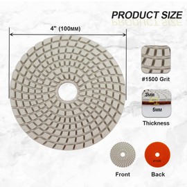 Wet Diamond Polishing Pad 100 mm 6 Pieces Grit 1500 Polishing Wheels for Granite Marble Artificial Stone Quartz for Angle Grinder SANLEETEK