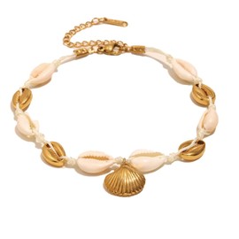Bohemian Shell Dangle Anklet for Women Beach Ocean Adjustable Foot Chains Stainless Steel Dangling Drop Barefoot Anklets Dainty Jewelry