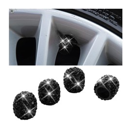 XINLIYA Bling Car Tire Valve Stem Caps, 4PCS Crystal Rhinestone Auto Tire Valves Protective Cover, Dustproof Vehicle Wheel Air Caps, Bling Car Accessories for SUV Truck Motorcycle Bike（Black）