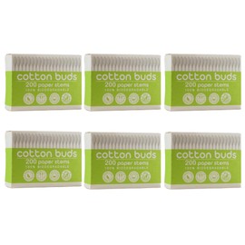1200 Pieces - CS Beauty Biodegradable Cotton Buds with Paper Stems, (6 Packs of 200), White - Ear