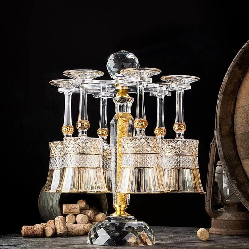 Elegant Desktop Crystal Glass Stemware Rack/Rotate 8 Wine Glass Storage