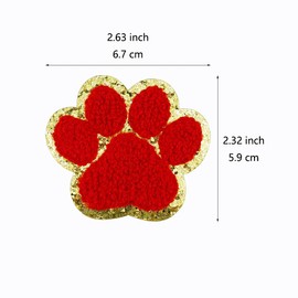 SaktopDeco 12 PCS Paw Print Patch Gold Edges Chenille Patches Paw Print Iron On Patch Cat Dog Pet Paw Patch for DIY Hats Bags Jackets