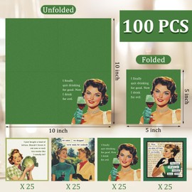 Watersay 100 Pcs Funny Cocktail Napkins Call Me Cocktail Napkins Retro Holiday Decorative Bar Supplies for Adult Funny Gifts Christmas Tea Party (Vintage Green)