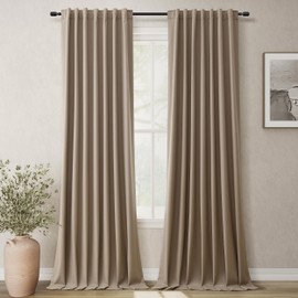 BOODII - Cortinas opacas completas de 90 pulgadas de largo para oscurecer la habitación para recámara, puerta corredera, aislamiento térmico, cortinas y cortinas color café claro, lino neutro, juego