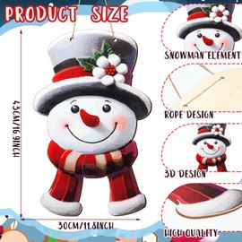 Vicenpal 3D Christmas Winter Snowman Wooden Hanging Sign Farmhouse Rustic Christmas Door Welcome Wreath Decoration for Xmas Party Indoor Outdoor Home Wall Window Front Door Decor