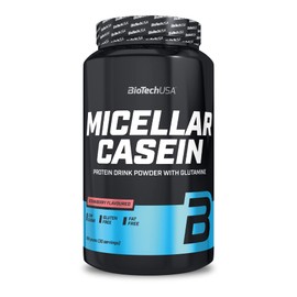 BioTechUSA Micellar Casein Protein Powder - Extended Absorption Time, Gluten-Free and Fat Free - L-Glutamine Added, 908 g, Strawberry