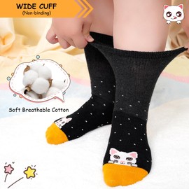 PUTUO Boys Girls Cotton Socks: Soft Loose Top – Seamless & Breathable – Kids Ankle School Socks for Children Aged 11-14 Years Everyday Cat pattern 5 Pairs