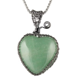 Nupuyai Heart Green Stone Aventurine Pendants Color Chakra Necklace for Women Crystal Charms 20"
